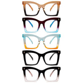 KERECESN 5-Pack Fashion Men And Women, Blue Light Protection with Oversized Square Frames And Spring Hinges, And Premium Blue Light-Blocking Lenses to Effectively Eye Strain. Reading And Computer Work, Holiday Gift