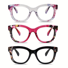 3-Pack Oprah Style Readers for Women - Stylis Style Reading Glasses with Blue Light Blocking and Spring Hinge