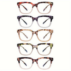 5 pcs Blue Light Blocking Reading Glasses Women Colorful Printed Oval Wide Frame