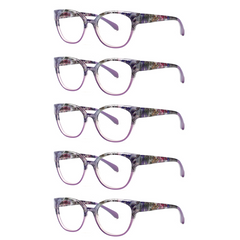5 Pack Women's Reading Glasses Anti Blue Light Lenses Spring Hinge Reader Glasses FLGHN083