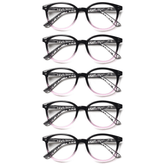 KERECSEN 5 Pack Round Reading Glasses Blue Light Blocking Readers Spring Hinge for Women Men HN143