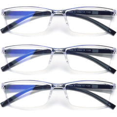 3 Pack Blue Light Blocking Reading Glasses for Men Stylish Half Frame Computer Readers Lightweight Spring Hinge Eyeglasses