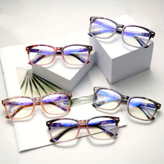 KERECSEN 5 Pack Women’s Gradient Square Reading Glasses, HD Blue Light Blocking Lenses, Ultra-Light Plastic Frame with Flexible Spring Hinges, Marbled Two-Tone Fashion Readers