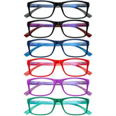 KERECSEN 6-Pack Reading Glasses Unisex Rectangular Anti-Blue Light HD Lenses FLG024