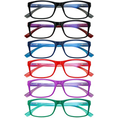 KERECSEN 6-Pack Reading Glasses Unisex Rectangular Anti-Blue Light HD Lenses FLG024