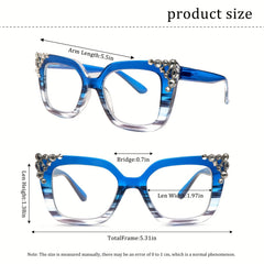 KERECSEN Blue Light Blocking Reading Glasses With Diamond and Cat-Eye Design Oprah Style,Anti-blue Light, Functions Visual Fatigue, Provide Clear Vision, Equipped With Spring Hinges, Fashionable For Women
