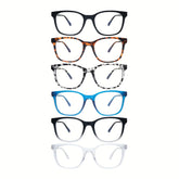 KERECSEN Pack Unisex Classic Full-Rim Square Reading Glasses, HD Blue Light Blocking Lenses, Ultra-Light Plastic Frame with Flexible Spring Hinges, Multi-color Everyday Fashion Readers