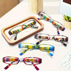 KERECSEN Blue Light Blocking Reading Glasses with Printed Rectangular Frames Anti Blue Light High-definition Lens, Flexible Metal Spring Hinge