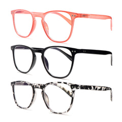 KERECSEN3 Pack Anti-Blue Light Presbyopia Glasses with Spring Hinge Unisex Fashion Computer Reading Glasses 237-2