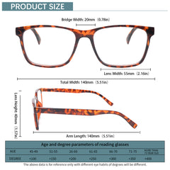 KERECSEN 5 Pack Anti-Blue Light Presbyopia Glasses Spring Hinge Women Men Fashion Reading Glasses 224-5