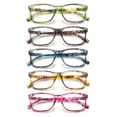 KERECSEN 5 Pack Stylish Speckled Square Reading Glasses for Women, HD Blue Light Blocking Ultra Lightweight Readers with Flexible Spring Hinge