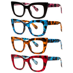 KERECSEN 4 Pack Cat-Eye Thick Frames Reading Glasses Blue Light Blocking for Women with Metal Spring Hinges Durable Spring Hinges Stylish Design Elegant Women's Eyeglasses Floral Pattern Gradient Christmas Gifts