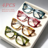 KERECSEN 4 Pack Stylish Tortoise Square Reading Glasses for Women, HD Blue Light Blocking Ultra Lightweight Readers with Flexible Spring Hinge