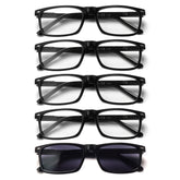KERECSEN 5 Pack Classic Black Square Rectangle Reading Glasses for Seniors Men and Women with HD Blue Light Blocking Lenses, Ultra-Light Plastic Frame and Flexible Spring Hinges for Computer & Daily Reading