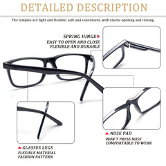 KERECSEN 5pcs Set of Black Reading Glasses, All-Black Lenses, Metal Spring Hinges, Flexible Fit Designed for Men, And Classic Women'S Reading Glasses, an Excellent Choice for a Gift