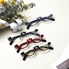 4 Pairs of Colorful Fashion Half Moon Frame Reading Glasses Spring Hinge Male and Female Readers
