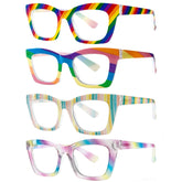 Kerecsen Reading Glasses 4 Pairs Fashion Ladies Readers Spring Hinge with Pattern Print Eyeglasses for Women