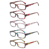 5-Pack Reading Glasses Fashion Ladies Readers Spring Hinge with Pattern Print Eyeglasses for Women