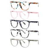 KERECSEN 5-Pack Blue Light Blocking Glasses for Computer Gaming, Fashion Fake Helps Reduce Screen Fatigue Eyeglasses for Women Men