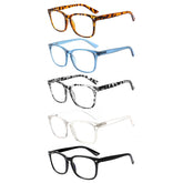 5 Pack Reading Glasses for Women and Men Spring Hinge Blue Light Blocking Reader