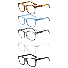 5 Pack Reading Glasses for Women and Men Spring Hinge Blue Light Blocking Reader