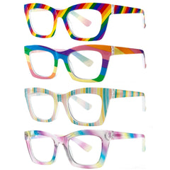 4 Pack Ladies Reading Glasses Blue Light Blocking Spring Hinge Fashion Pattern Print Eyeglasses for Women