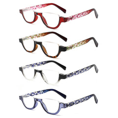 4 Pairs of Colorful Fashion Half Moon Frame Reading Glasses Spring Hinge Male and Female Readers