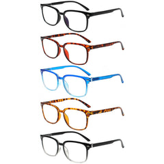 5 Pack Reading Glasses Quality Readers Spring Hinge Blue Light Blocking Glasses