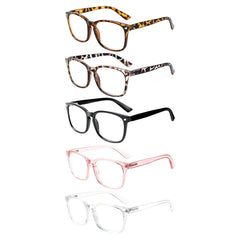 Reading Glasses Women and Men 5 Pack Spring Hinge Blue Light Blocking Reade