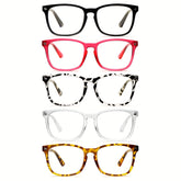 KERECSEN 5 Pack Retro Square Reading Glasses for Women Men, HD Blue Light Blocking Ultra Lightweight Readers with Flexible Spring Hinge