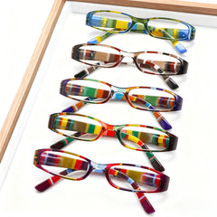 KERECSEN Blue Light Blocking Reading Glasses with Printed Rectangular Frames Anti Blue Light High-definition Lens, Flexible Metal Spring Hinge