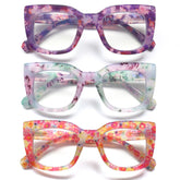 3 pack Women's Reading Glasses with Blue Light Blocking Cat-Eye Floral Frame Design Spring Hinges Computer Reading Glasses