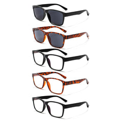 KERECSEN 5 Pack Rectangle Reading Glasses includes sun Readers Unisex 183
