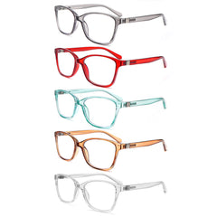 KERECSEN 5 Pack Unisex Fashion Reading Glasses, Anti-Blue Light with Spring Hinges Anti-Glare UV Glasses 356-5C