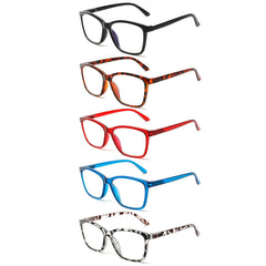 KERECSEN 5 Pack Reading Glasses for Women/Men Spring Hinges Square Frame Blue Light Blocking Computer Readers 273