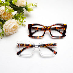 KERECSEN 4-Pack Fashionable Women Large-Frame Rectangular Blue Light Blocking Glasses with Metal Spring Frames, Tortoiseshell Color Block Design, Stylish for Men And Women, Computer And Reading Glasses, Christmas Gifts