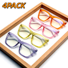 4 Pairs of Square-Frame Anti-Blue Light Women Fashionable Reading Glasses with Metal Spring Hinges Durable Blue Light Blockers for Mobile Phones And Computers Essential Gift for Every Occasion