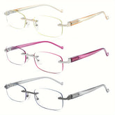 KERECSEN Rimless Reading Glasses With Block Blue Light Lense Featuring Lightweight Design And Spring Hinges for a Comfortable Reading Experience, Suitable for Women