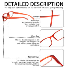 KERECSEN 6 Pack Unisex Rectangular Presbyopia Glasses Anti-Blue Light Reading Glasses 076