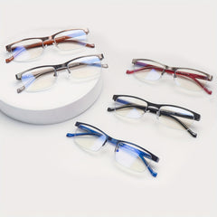 KERECSEN 5 Pack Anti Blue Light Reading Glasses Metal Half Frame, Adjustable Spring Hinges, Blue Light Blocking Glasses For Men Computer Reading Glasses, Small Square Frame Glasses For Men And Women. Perfect For Office Wear. Elegant Reading Glasses.