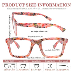 KERECSEN 4-Pack Reading Glasses For Women Blue Light Blocking Computer Reader With Spring Hinges Stylish Eyeglasses Frames With Floral Print Suitable For Daily Wear For Reading And Looking At The Computer Local Warehouse