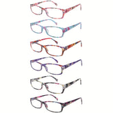 KERECSEN 6 Pack Floral Rectangular Reading Glasses for Women, HD Blue Light Blocking Ultra Lightweight Readers with Flexible Spring Hinge