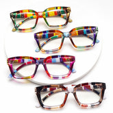 KERECSEN Fashion Eyewear 4 Set with Blue Light-Blocking Lenses | Women's Square-Frame Glasses | with Metal Springs to Eye Strain | Rainbow-Patterned Reading Glasses | Elegant Eyewear | The Perfect Choice for Daily Outings And The Office