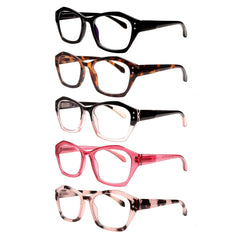 KERECSEN 5 Pack Style Blue Light Blocking Reading Glasses For Women With Spring Hinges Oversized Retro Glasses Computer For Enhanced Vision Square Eyeglasses Oversized Retro Anti Blue Ray Fashion Women'S Flat Glasses Boutique Gifts