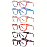 KERECSEN 6-Pack Reading Glasses for Women Anti-blue Light Reading Glasses Computer Readers with Spring Hinges for Various Face Shapes Large Frames Make Your Face Look Smaller Stylish Frames with Floral Print Anti-blue Light Reader for Reading
