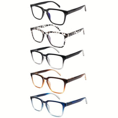 KERECSEN 5 Pack Reading Glasses Blue Light Blocking Fashion Frame with Comfortable Spring Hinge Readers Anti Glare UV Eyeglasses Reduce Eye Strain and Fatigue for Women and Men