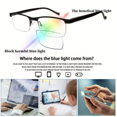 KERECSEN 5 Pack Anti Blue Light Reading Glasses Metal Half Frame, Adjustable Spring Hinges, Blue Light Blocking Glasses For Men Computer Reading Glasses, Small Square Frame Glasses For Men And Women. Perfect For Office Wear. Elegant Reading Glasses.