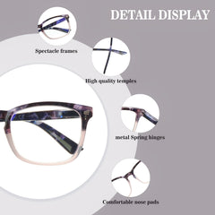 KERECSEN 5 Pack Women’s Gradient Square Reading Glasses, HD Blue Light Blocking Lenses, Ultra-Light Plastic Frame with Flexible Spring Hinges, Marbled Two-Tone Fashion Readers