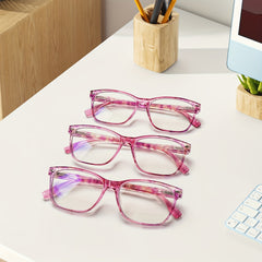 KERECSEN 3 Pack Women’s Translucent Pink Square Multifocal Reading Glasses, HD Blue Light Blocking Progressive Lenses, Ultra-Light Plastic Frame with Spring Hinges, No-Line Multi-Power Readers