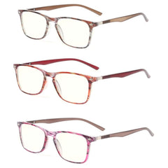 3 Pack Reading Glasses Blue Light Blocking Classic Men's and Women's Comfort Spring Hinge Computer Reader